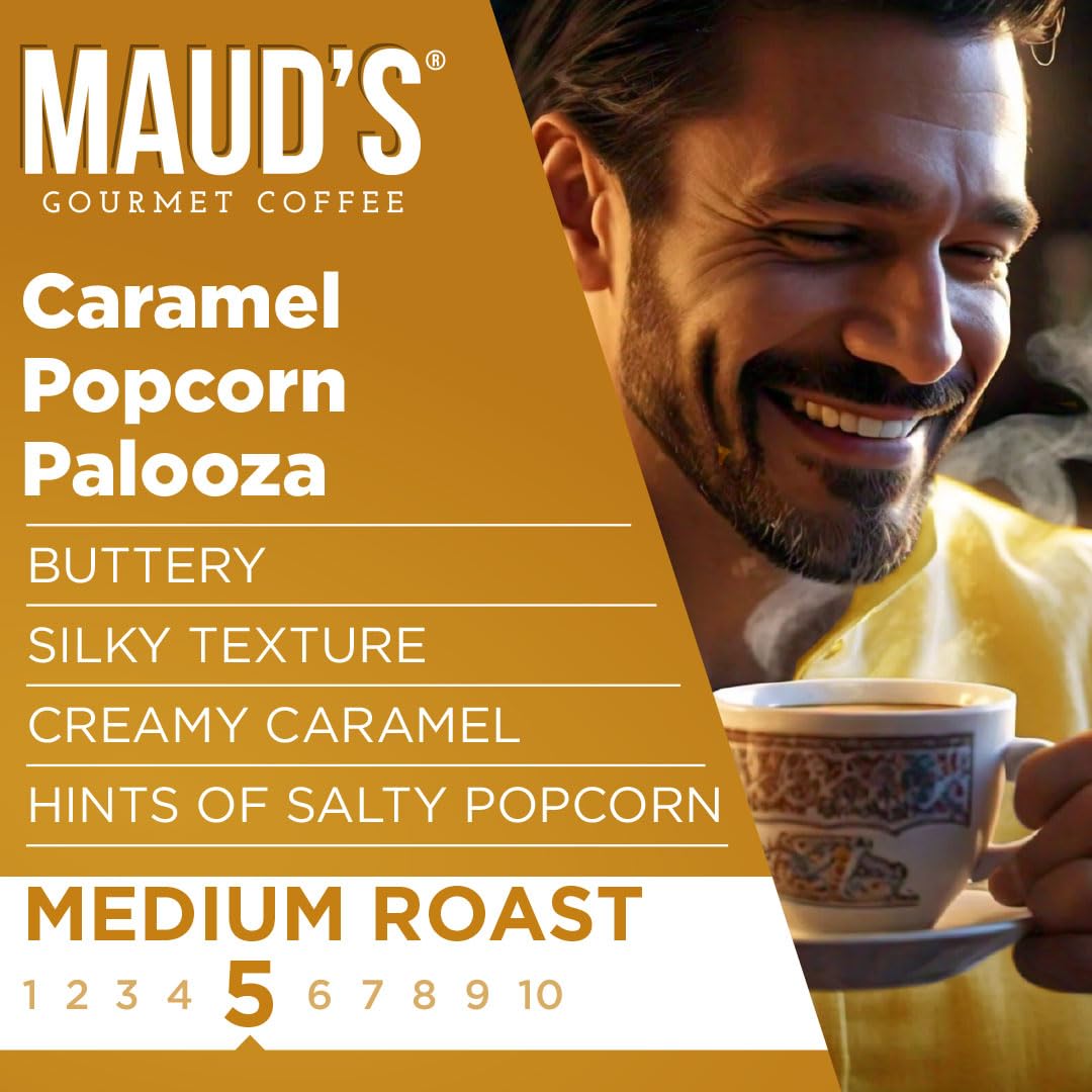 MAUDS Caramel Popcorn Flavored Coffee Pods, Medium Roast, 18 Count, 100% Arabica, Compatible with Keurig K Cups