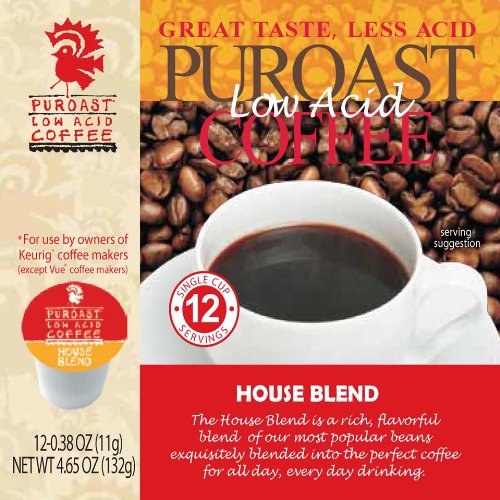 Puroast Coffee House Blend Single Serve Pods, Medium Roast, 12 Count, Compatible with Keurig Brewer, No Bitter Aftertaste, White