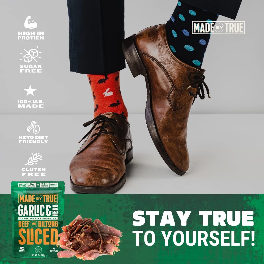 Made By True Beef Sliced Bites Garlic & Herb (2 Ounce, Pack Of 2) - All Natural, Zero-Sugar True Jerky Biltong - High Protein, K
