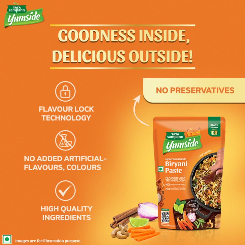 Tata Sampann Yumside Biryani Paste/Masala- Hyderabadi Style, 150G, Instant Ready To Cook, Ready In 25 Min, No Preservatives, No