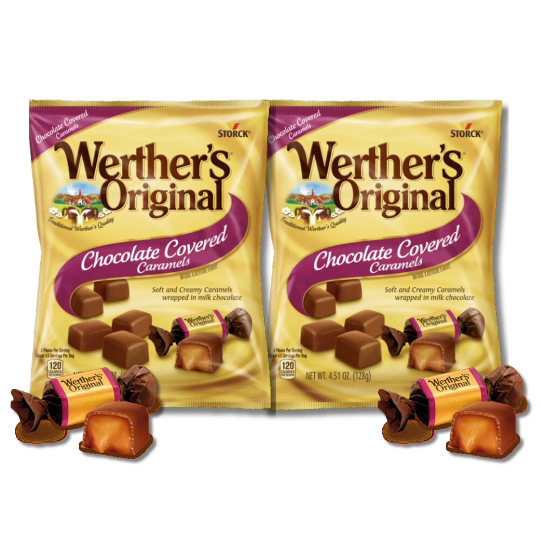 LYZAS SWEETS & TREATS Chocolate Covered Caramels - Soft Caramel Candies - Gift Pack of 2, 4.51 oz Bags