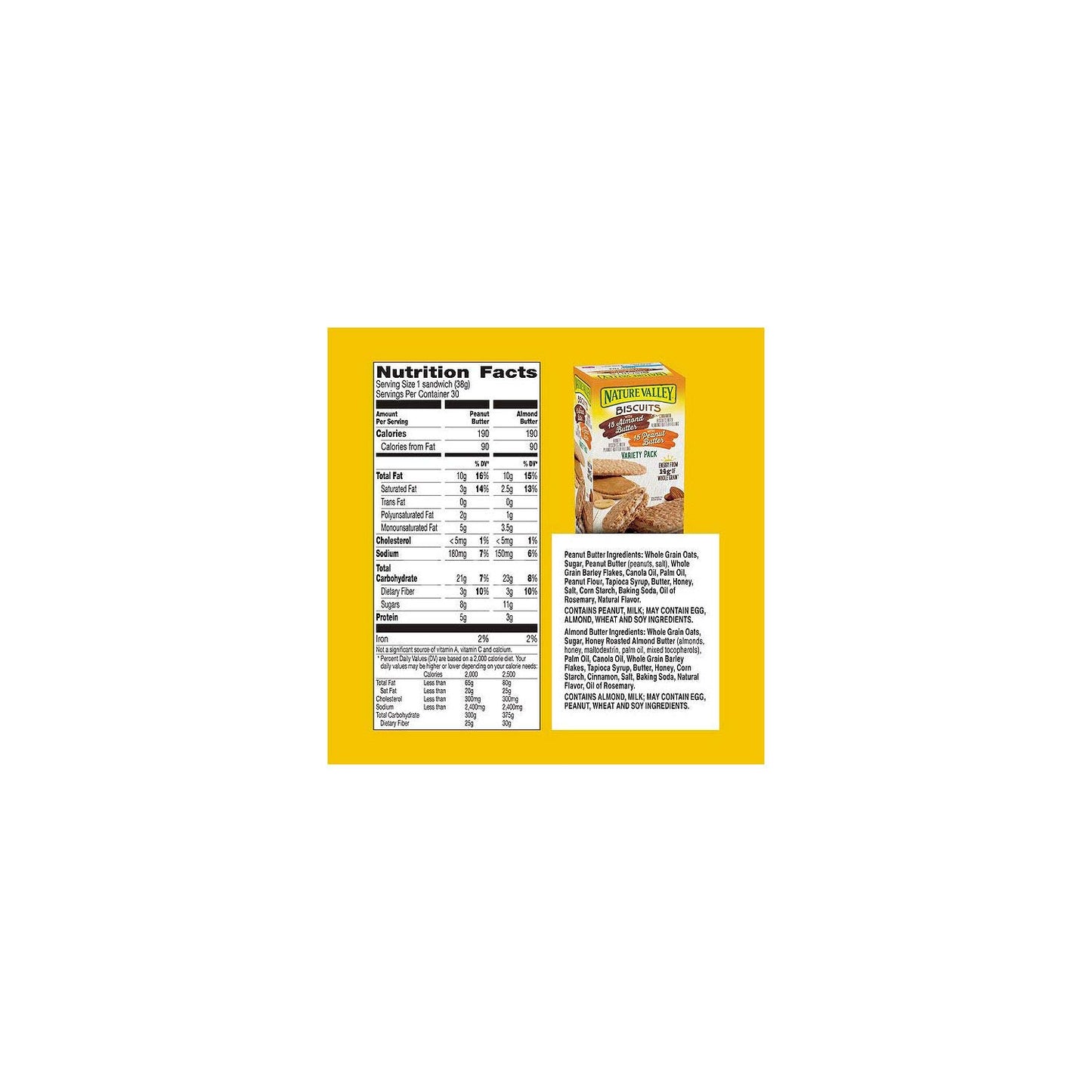 Nature Valley Biscuit Sandwich Variety, Almond Butter & Peanut Butter, 30 Count