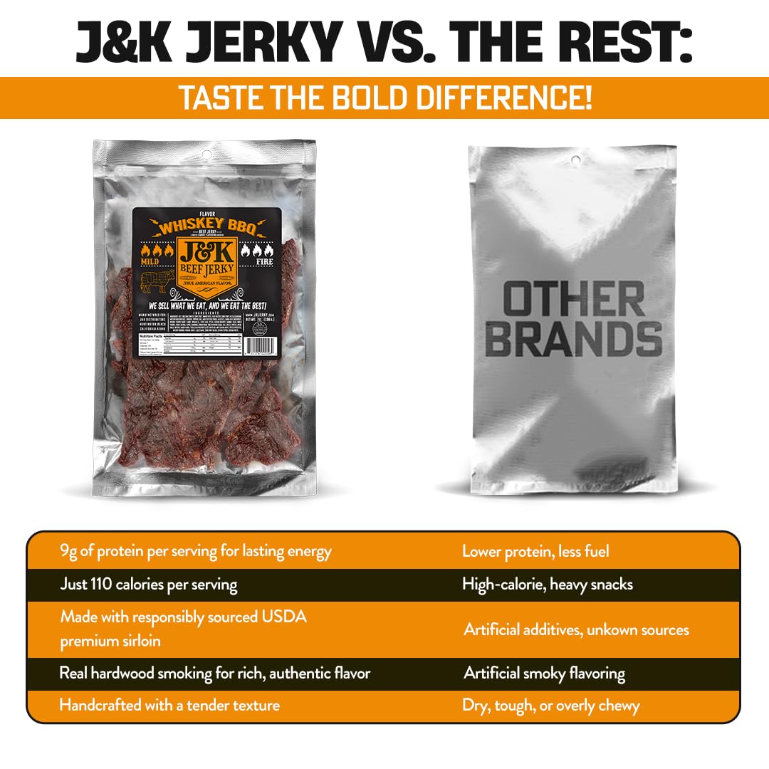 J&K Beef Jerky spirit-inspired flavor BBQ Spicy Beef Jerky - 7oz Big Bag - Small Batch American Made Snack