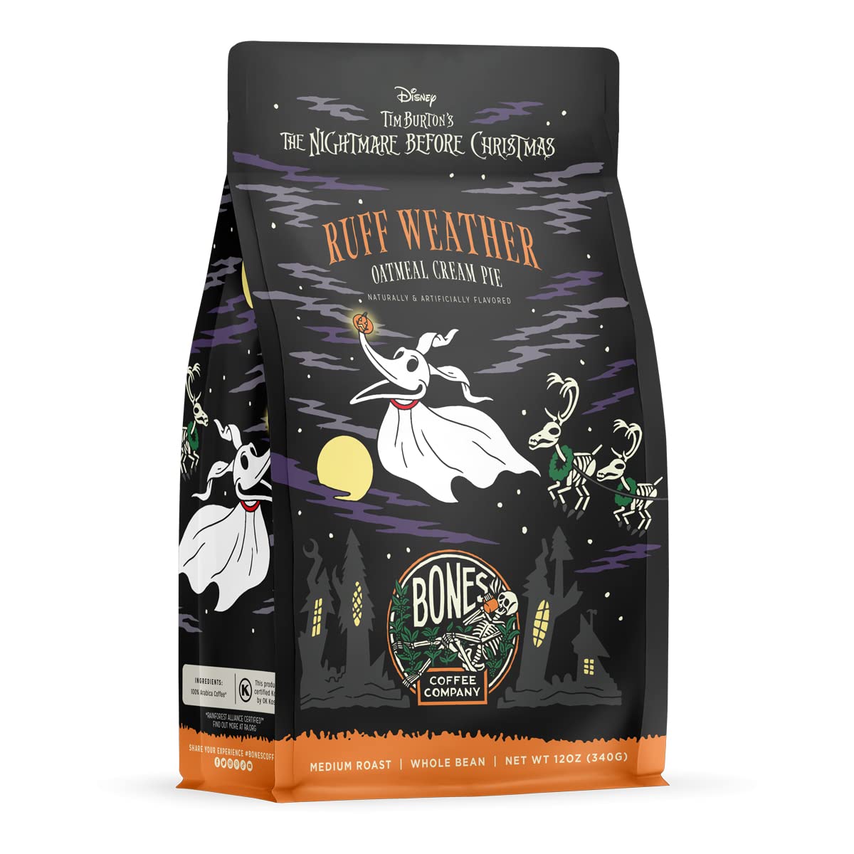 Bones Coffee Company Ruff Weather Flavored Ground Coffee Beans Oatmeal Creampie Flavor, Made with Arabica Coffee Beans, Medium R