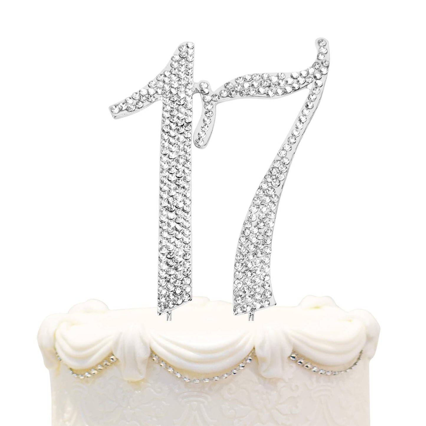 Hatcher Lee Bling Crystal Rhinestone 17 Birthday Cake Topper - Best Keepsake | 17Th Party Decorations Silver