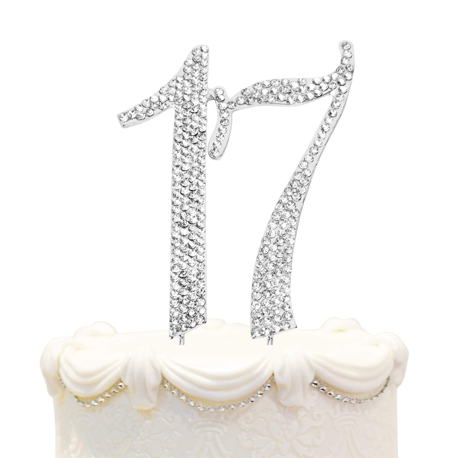 Hatcher Lee Bling Crystal Rhinestone 17 Birthday Cake Topper - Best Keepsake | 17Th Party Decorations Silver