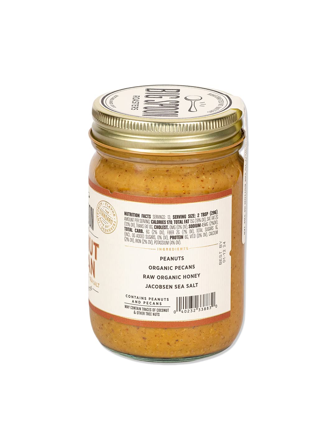 Big Spoon Roasters Peanut Pecan Butter with Honey & Sea Salt - 13 Ounces - Raw, Low Sugar, Keto-Friendly, Creamy