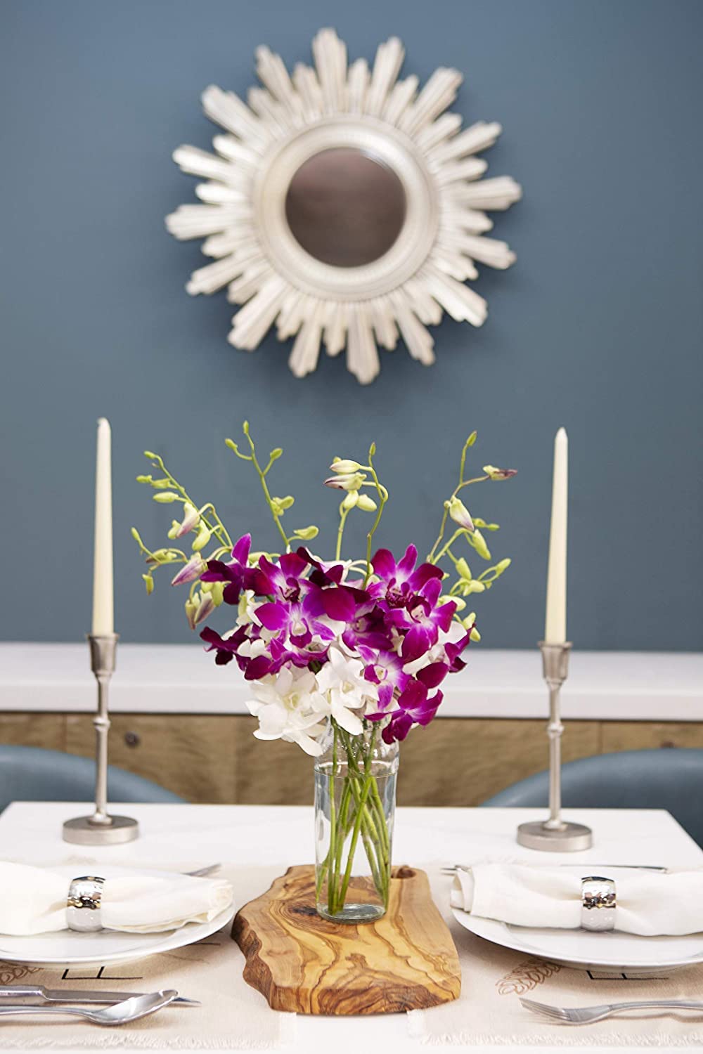 Kabloom Flowers - Denali Collection : Bouquet Of 10 Purple And 10 White Orchid With Vase Gift For Birthday, Sympathy, Anniversar