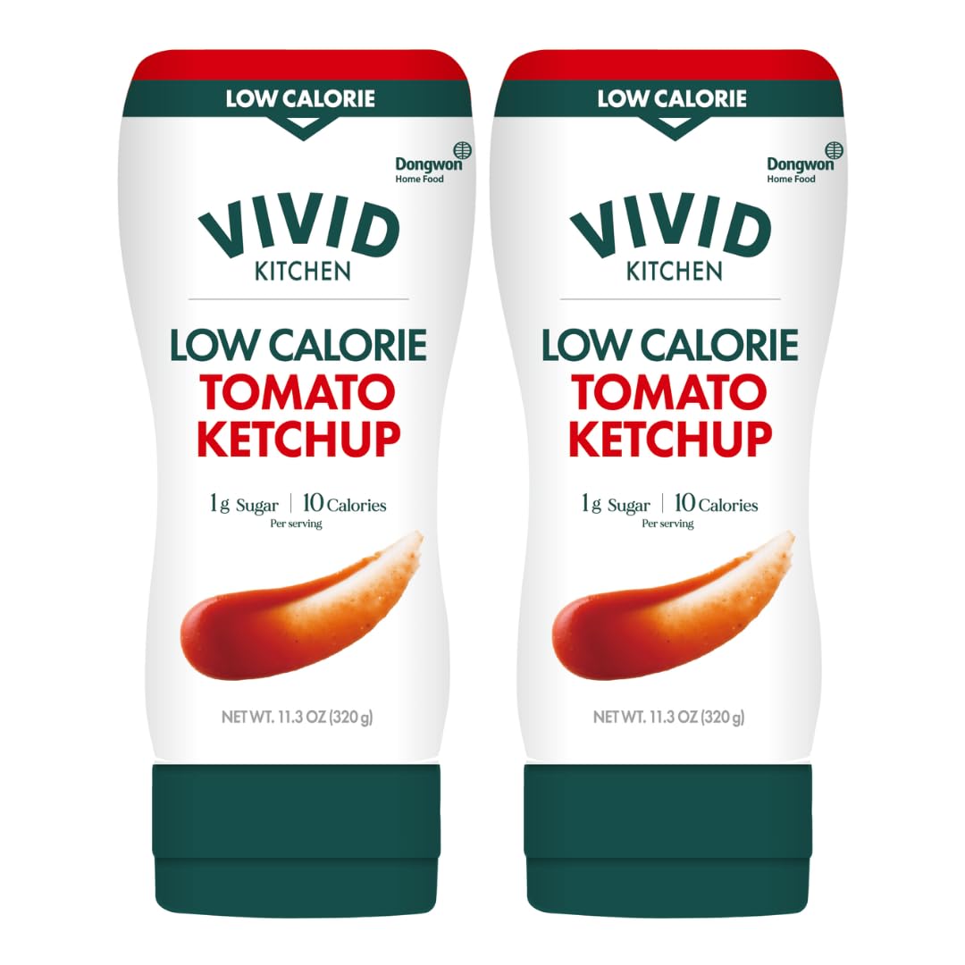 Vivid Kitchen Low-Calorie Ketchup Sauce - 2 Pack - Zero Sugar, 10 Cal/Serving - Allulose Sweetened, No Preservatives Or Msg - Easy Squeeze Bottle - Healthy, Guilt-Free Ketchup Alternative For Fries, Burgers, Sandwiches & More