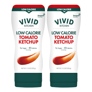 Vivid Kitchen Low-Calorie Ketchup Sauce - 2 Pack - Zero Sugar, 10 Cal/Serving - Allulose Sweetened, No Preservatives Or Msg - Easy Squeeze Bottle - Healthy, Guilt-Free Ketchup Alternative For Fries, Burgers, Sandwiches & More