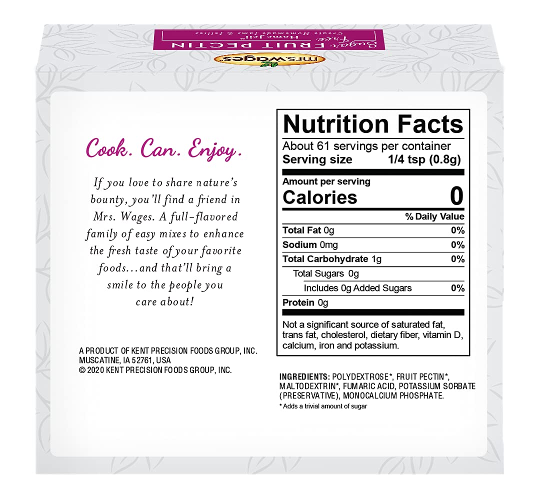 Mrs. Wages Sugar Free Fruit Pectin Home Jell | Easy-To-Use | Fast Results | No Sugar Required | Calorie Free | 1.75 oz Carton (V