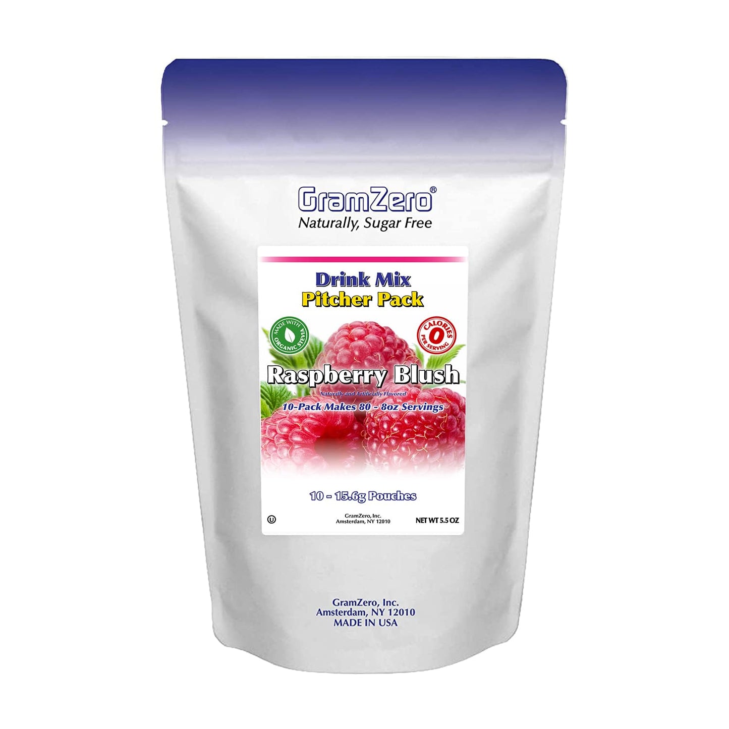 Gramzero Raspberry Blush, Sugar Free Drink Mix, Pitcher Pack, Great For Nutrition Club Loaded Tea, Zero Calorie, Stevia Sweetene