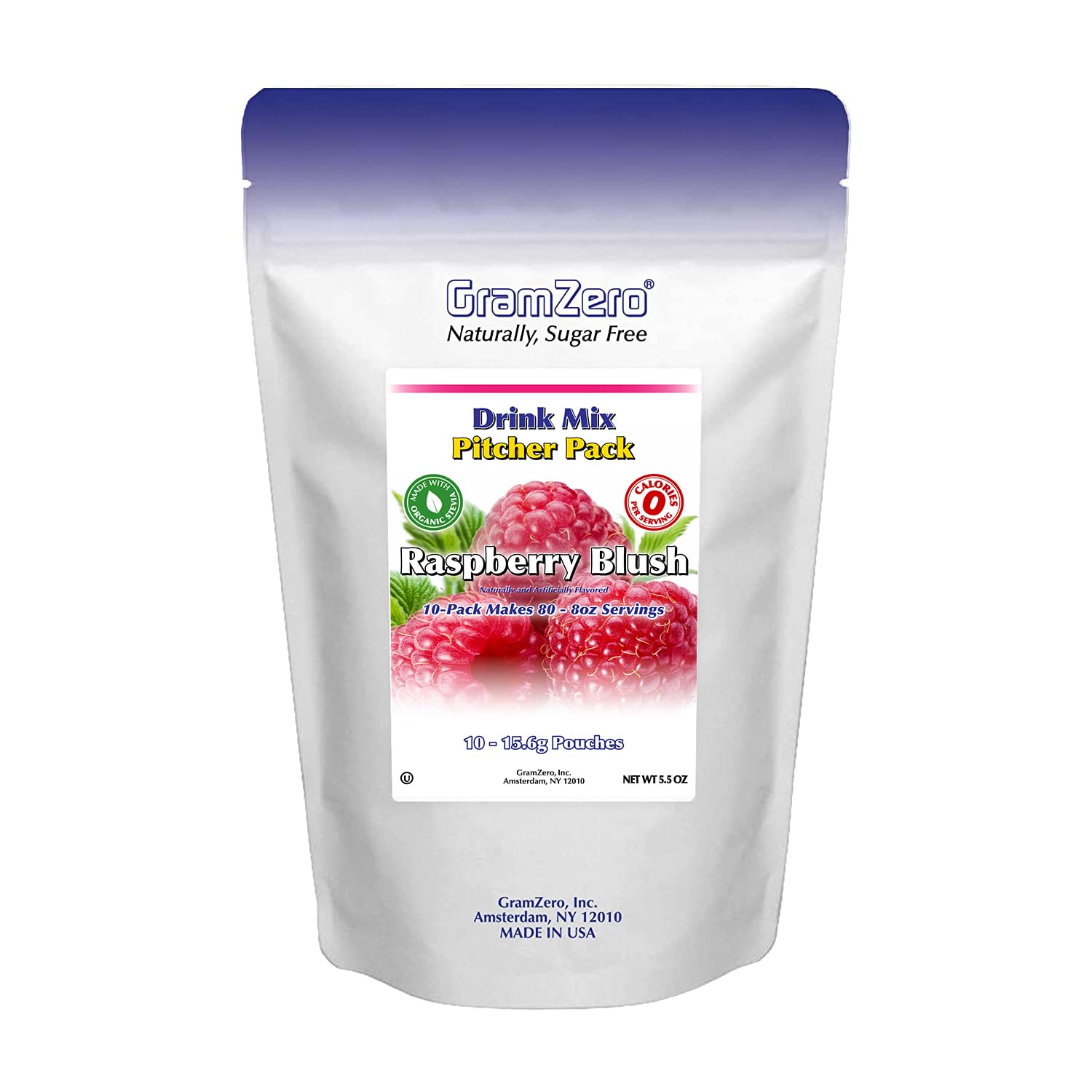 Gramzero Raspberry Blush, Sugar Free Drink Mix, Pitcher Pack, Great For Nutrition Club Loaded Tea, Zero Calorie, Stevia Sweetene