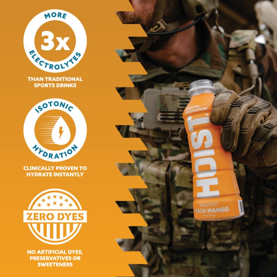 HOIST Premium Hydration Electrolyte Drink - Peach Mango, 16 Fl Oz (Pack of 12) - Orange, Model 859520002441