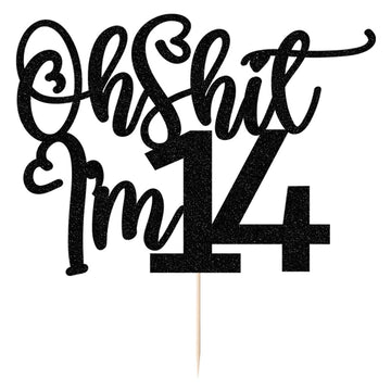 Black Flash Oh Shit I'M 14 Cake Topper, Happy 14Th Birthday/Cheers To 14 Years/Sweet 14, Funny 14Th Birthday Party Decorations S