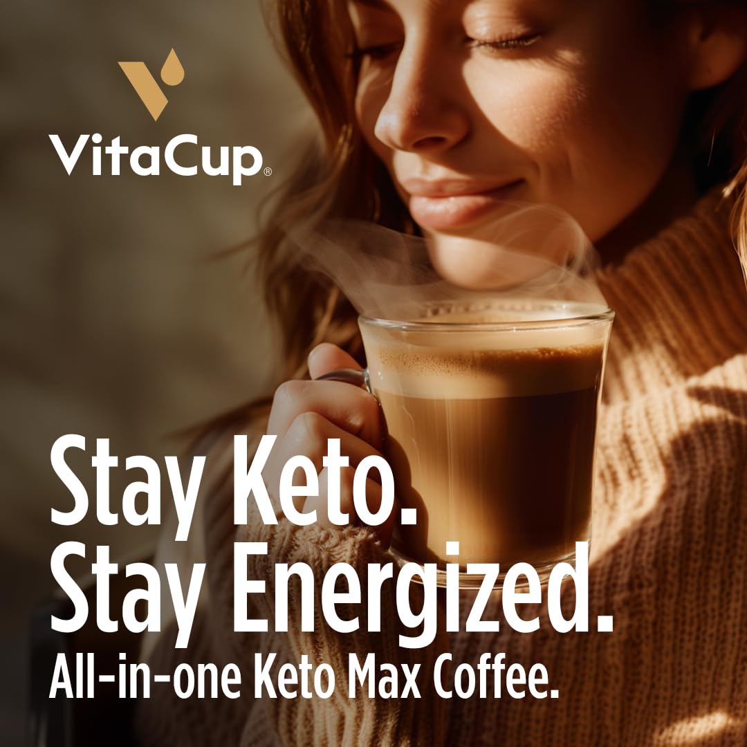 VitaCup Keto Max Dark Roast Coffee Pods, 18 Count, Compatible with Keurig K-Cup malt-inspired, USDA Organic, Includes MCT Oil & Turmeric