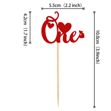 24 Pcs One Cupcake Toppers With Love Glitter Sweet Valentine'S Day 1St Birthday Party Cupcake Picks Wedding Anniversary Valentin