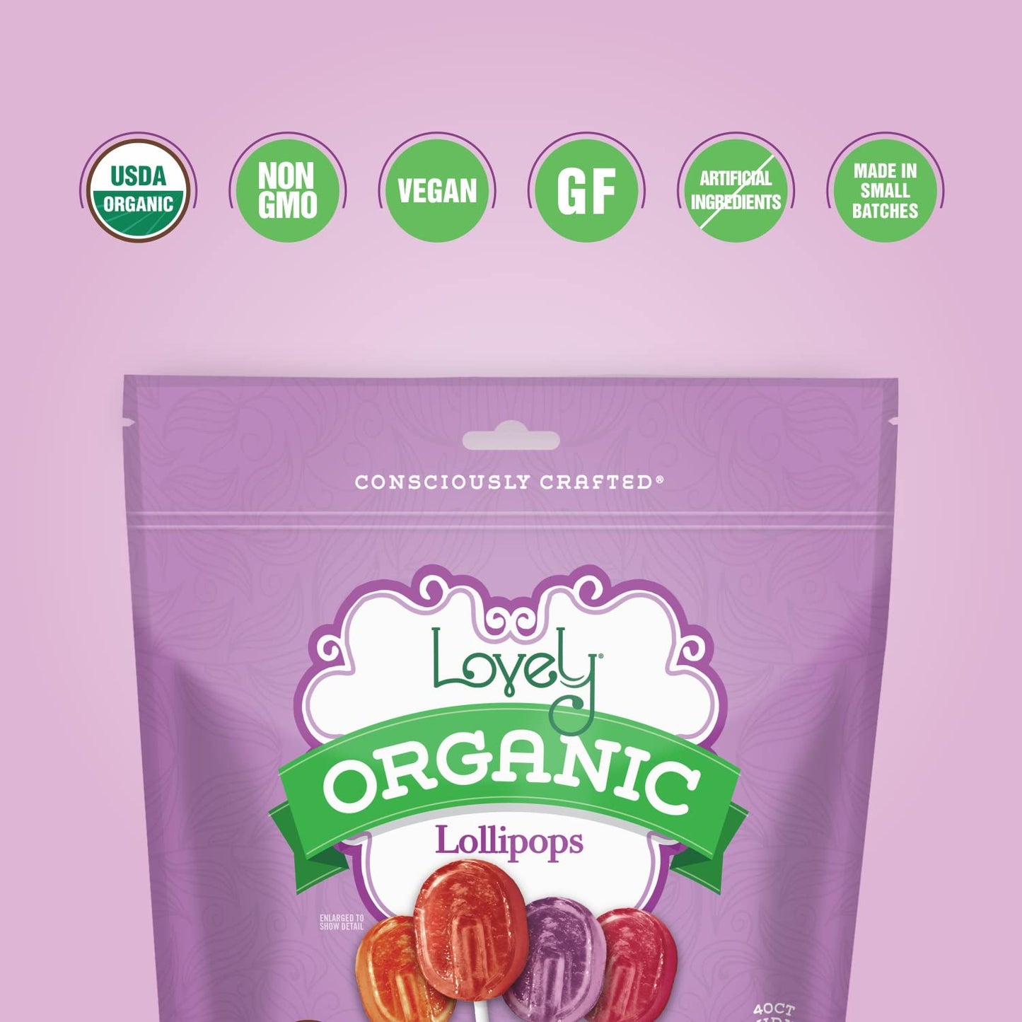Lovely Candy Co. Organic Lollipops, Individually Wrapped, 7Oz (6-Pack) | Vegan, Gluten-Free, Non-Gmo, No Artificial Colors Or Flavors | Mango, Strawberry, Grape & Pomegranate