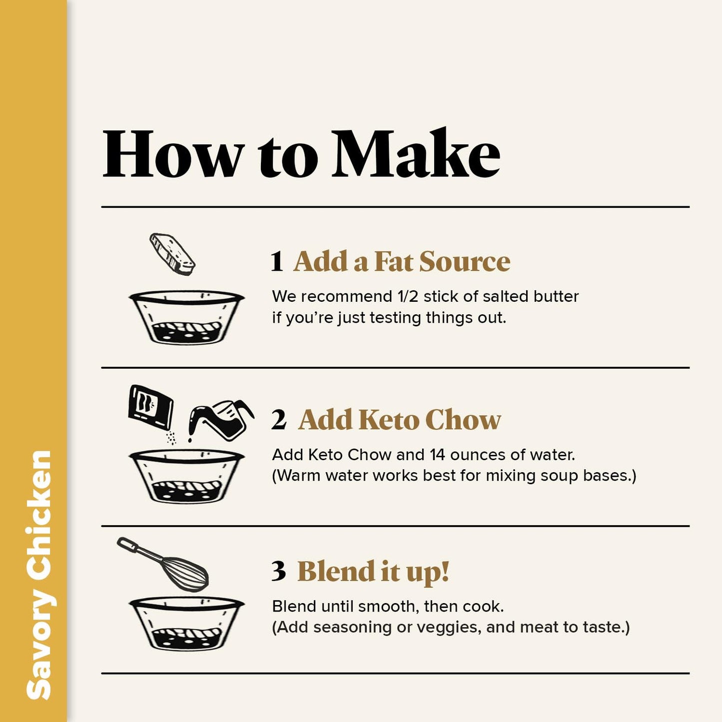 Keto Chow Savory Chicken | Keto Soup Base Powder | Nutritionally Complete | Low Carb | Protein Rich | You Choose The Fat | Singl