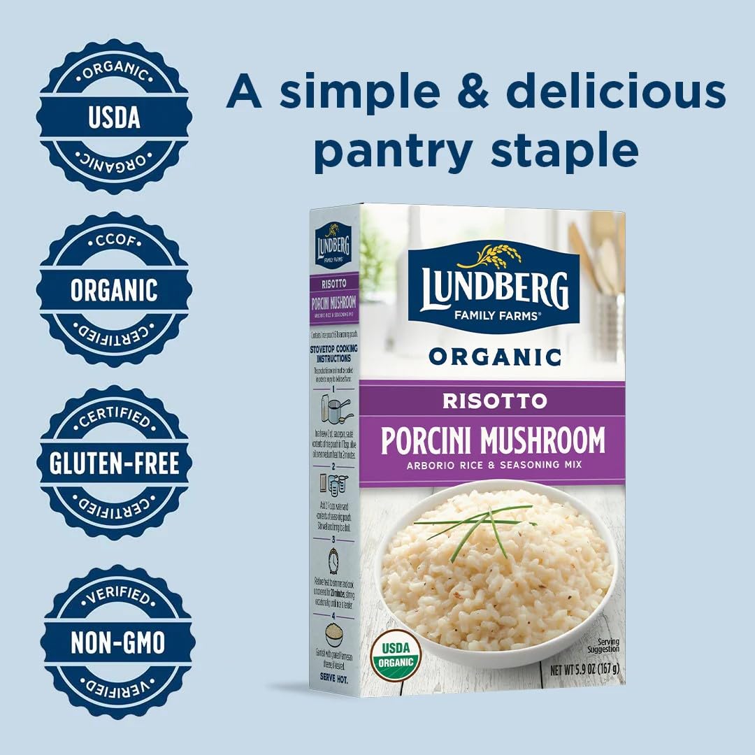 Lundberg Family Farms - Traditional Italian Risotto, Porcini Wild Mushroom, Convenient Side Dish, 20 Minute Cook Time, Pantry St