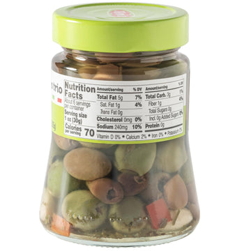 FRATELLI DAMICO Italian Olives Mix, Pitted with Garlic & Peppers, 9.9 oz, Gourmet Mediterranean Trio in Oil