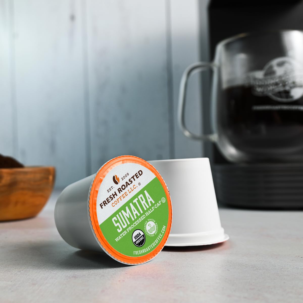 Fresh Roasted Coffee Organic Sumatra Half-Caf K-Cup Compatible 72 Pods