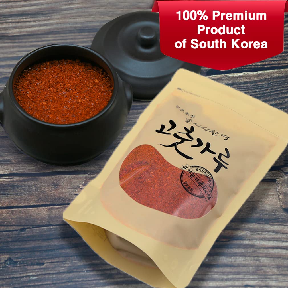 Korean Uljin Organic Red Chili Pepper Flakes Powder 250G (0.551 Lb) Gochugaru Spice Seasoning For Asian Food Gyeongsangbuk-Do Cy