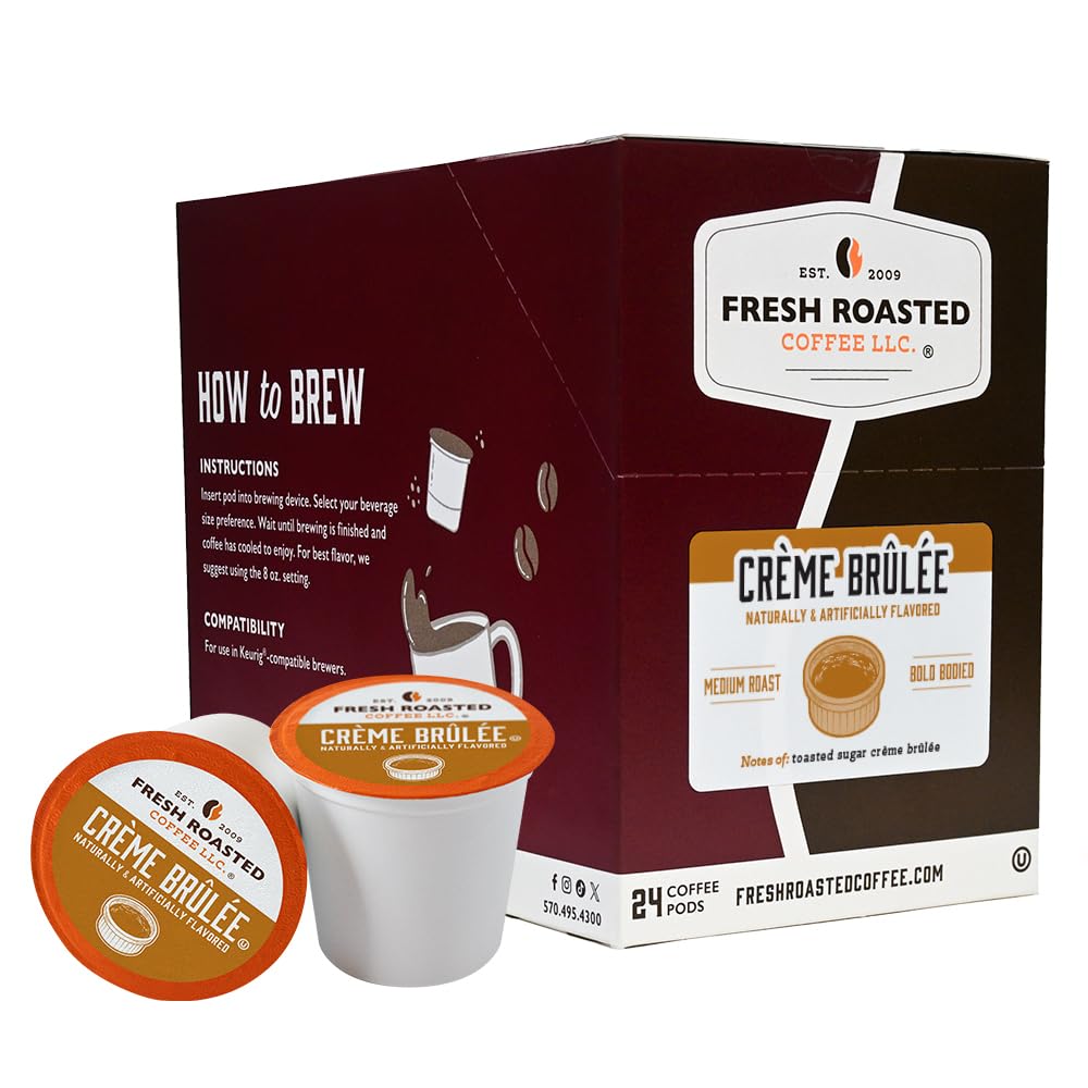 Fresh Roasted Coffee, Crème Brûlée, Flavored Coffee Pods, K-Cup Compatible, 24 Count