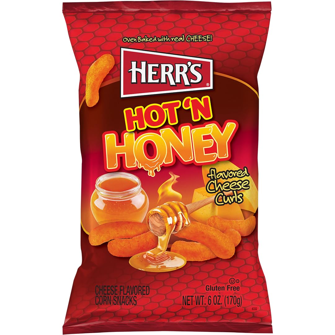 HERRS Hot & Honey Cheese Curls, Spicy & Sweet Snack, 6 Ounce (Pack of 6 Bags)