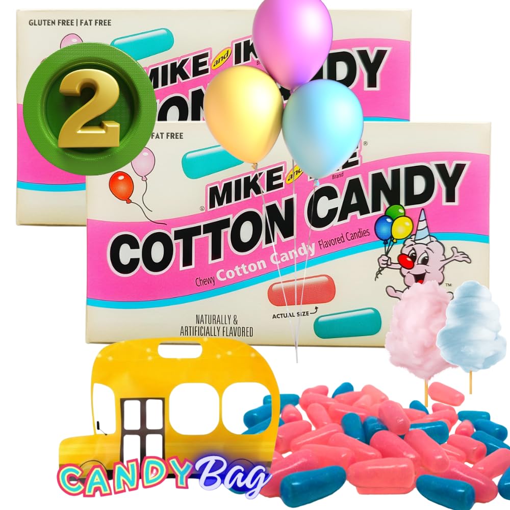 (PACK OF 2) Mike Ike Retro Candy - Pink and Blue Cotton Candy Flavor - Gluten Free - Fat Free - Comes With One Bus Resealable Zi