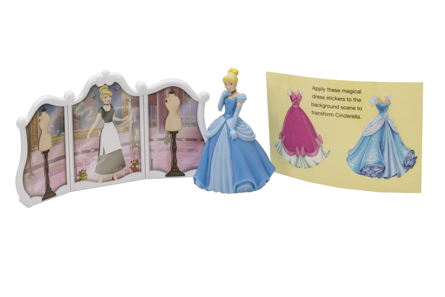 DecoSet Disney Princess Cinderella Transforms Cake Topper, 4-Piece Birthday Cake Decorations Set with Figurine and Dress Sticker
