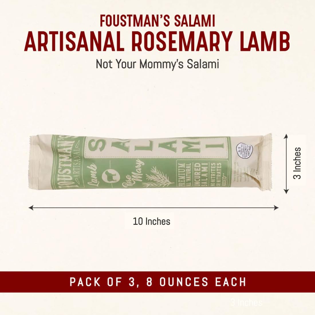 Foustman'S Artisanal Salami, Nitrate-Free, Naturally Cured, (Pack Of 3) (Lamb Rosemary)