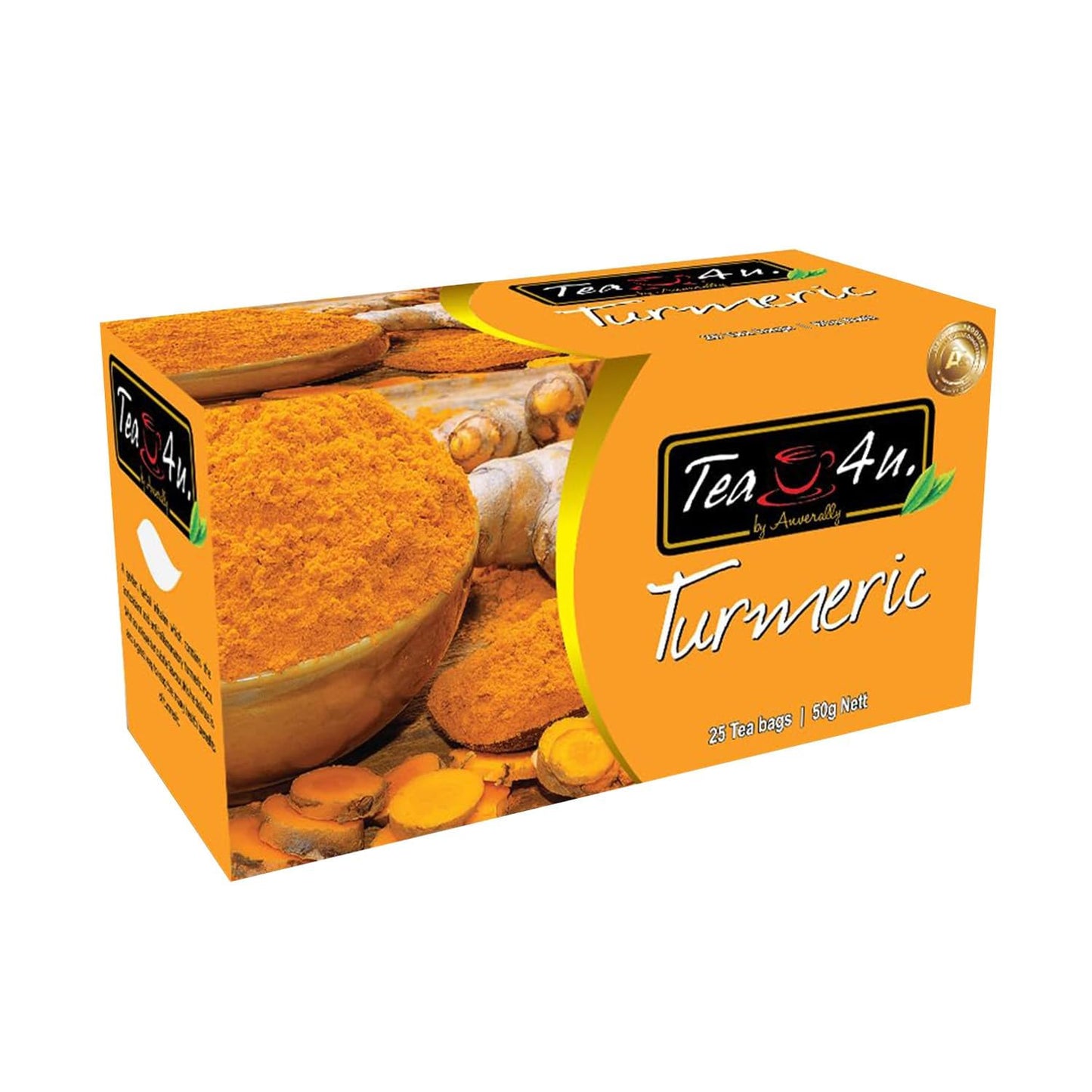 TEA 4U Herbal Infusion Tea Bags - Caffeine Free, Refreshing Blend - 25 Count - Turmeric Flavor