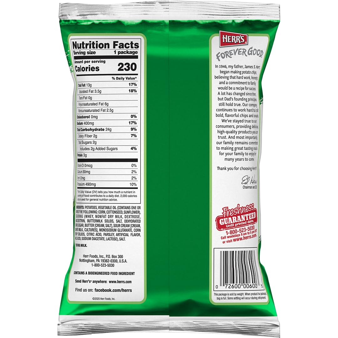 HERRS Sour Cream and Onion Potato Chips, 1.5oz (Pack of 24 Bags)
