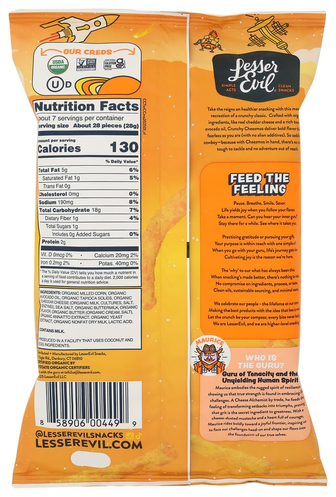 LESSEREVIL Organic Cowboy Cheddar Cheezmos  7 OZ