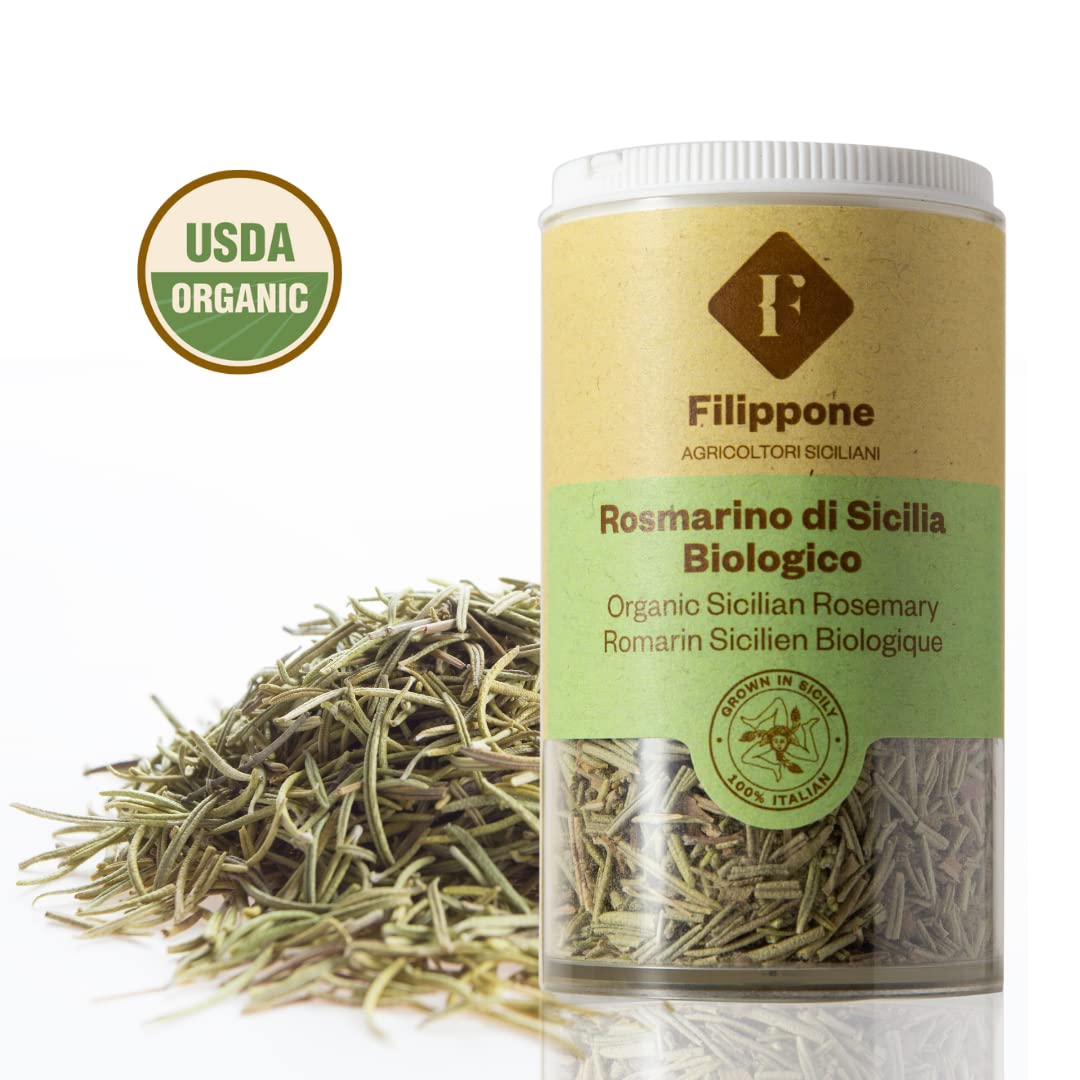 Filippone Organic Rosemary, Herb Seasoning, Shaker, 20 g (0.70 oz), Picked Fresh, Italian Dried Whole Rosemary Leaves, Sicilian