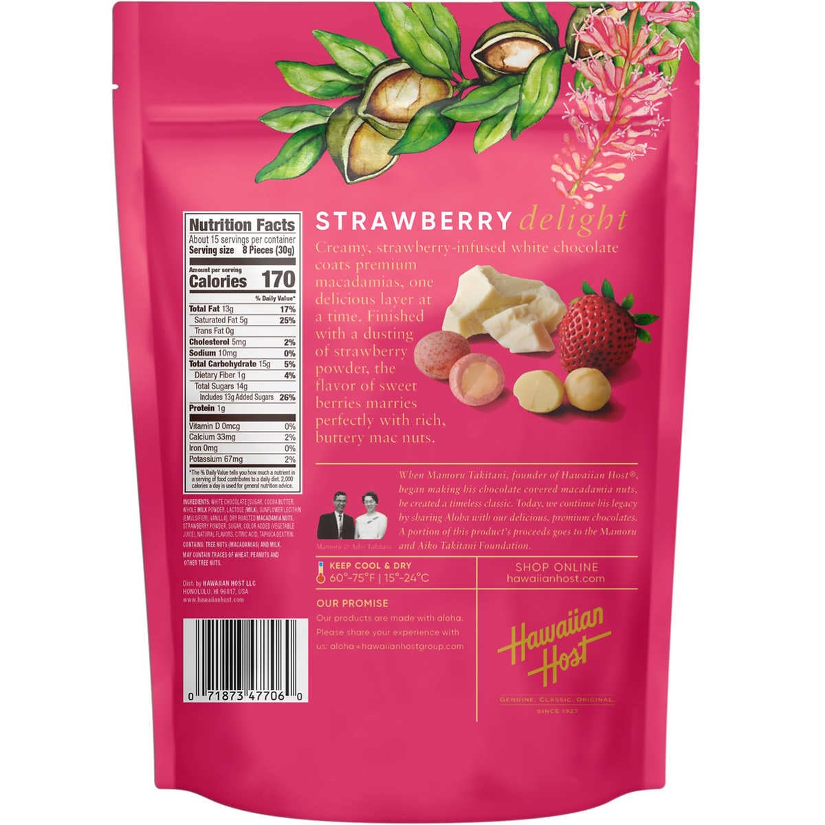 Hawaiian Host Strawberries & Cream White Chocolate Macadamia Nuts - 16 Oz Bag