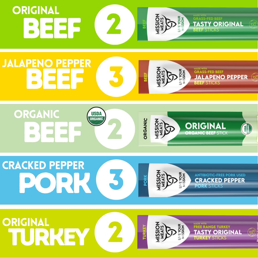 Mission Meats Variety Pack – Organic Beef, Free Range Turkey,  ed Pepper Pork – Gluten & Sugar Free – 12 Ounce (Pack of 1)