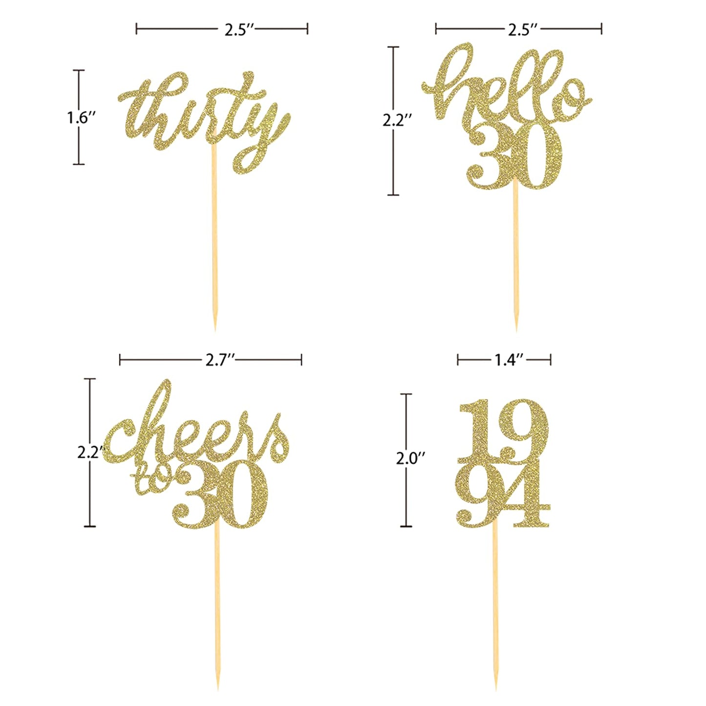 24 Pcs Gold Glitter 30Th Birthday Cupcake Toppers For Celebrating Thirty Years Old Birthday Party Decorations For 30Th Anniversa