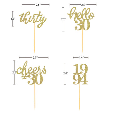 24 Pcs Gold Glitter 30Th Birthday Cupcake Toppers For Celebrating Thirty Years Old Birthday Party Decorations For 30Th Anniversa