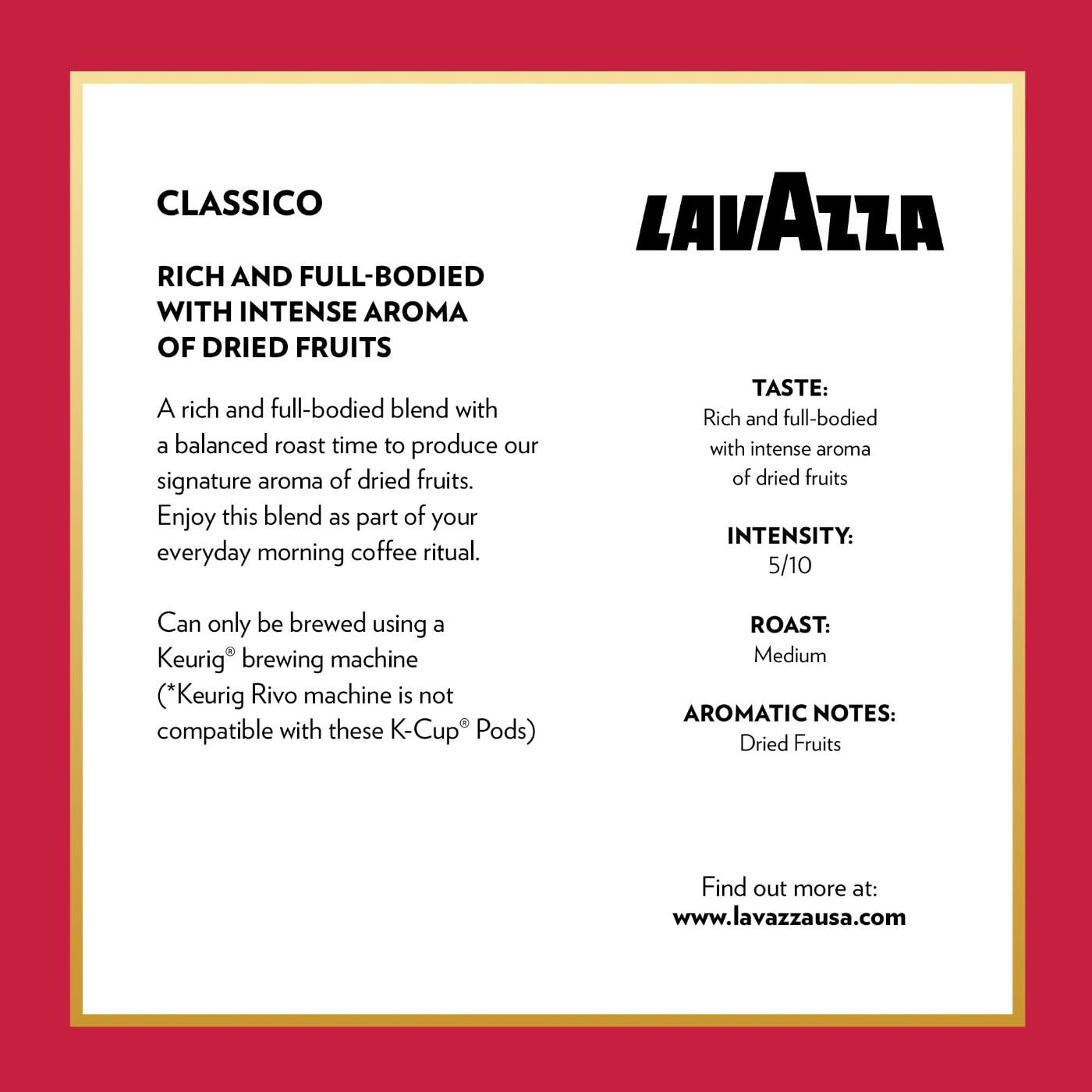 Lavazza Classico Single-Serve Coffee K-Cup Pods For Keurig Brewer, Medium Roast, Caps Classico, 32 Count (Pack Of 4) Full-Bodied