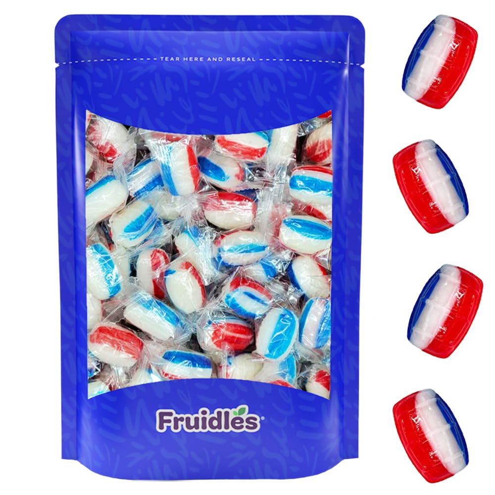 Patriotic Striped Cherry Barrels, USA Patriotic Red, White & Blue, Hard Candy Treats, Kosher Certified, Individually Wrapped (50