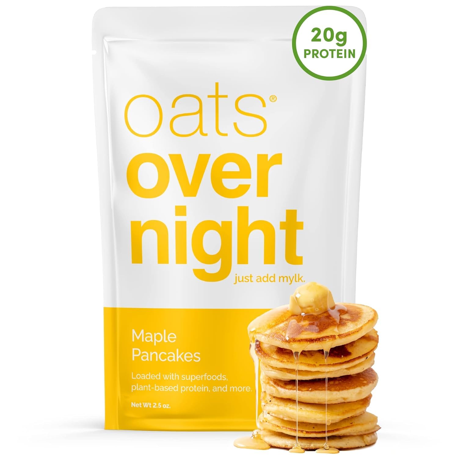 Oats Overnight - Maple Pancakes - Vegan, 20g Protein, High Fiber Breakfast Shake - Gluten Free, Non GMO Oatmeal (2.5 oz per meal