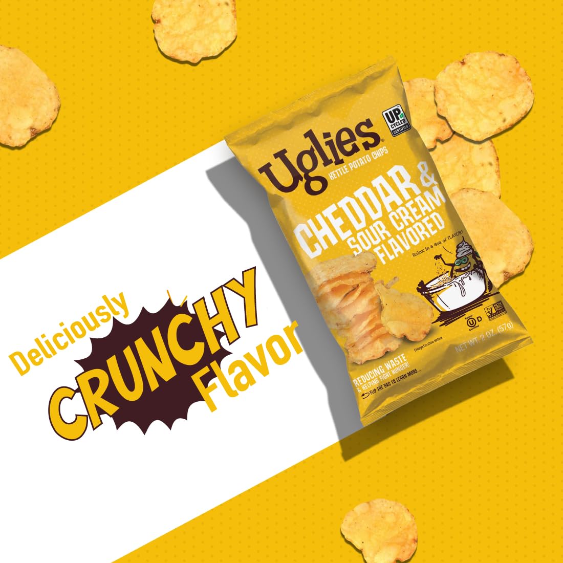 UGLIES Cheddar and Sour Cream Kettle-Cooked Potato Chips, Gluten-Free Snacks, Kosher Chips, Non-GMO Snacks for Kids or Office, 6
