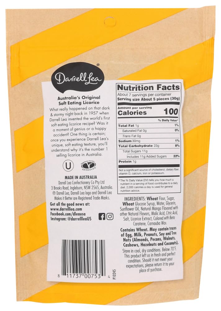 Darrell Lea Mango Soft Eating Liquorice, 7 oz Bags, 3 pk