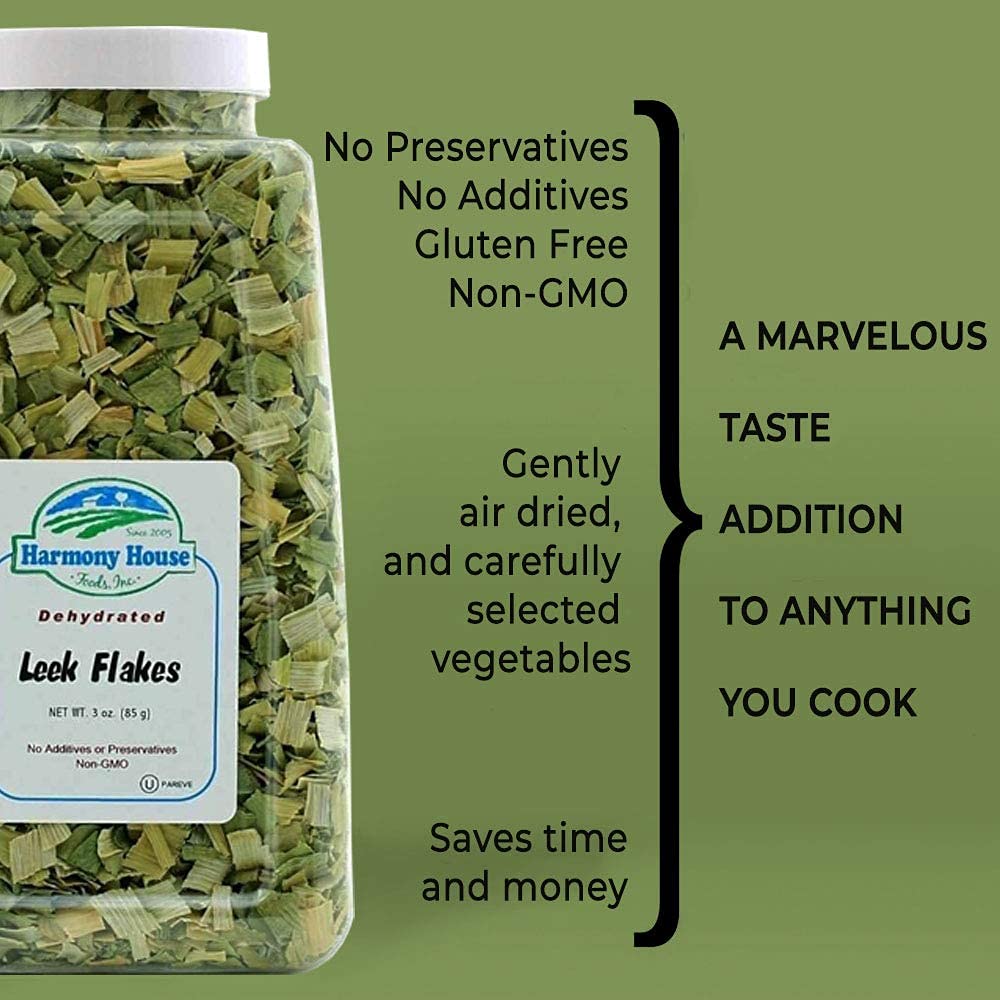 Harmony House Foods Dehydrated Leek Flakes - Air Dried Vegetables For Soup And Cooked Dishes, Great For Camping, Survival, And B