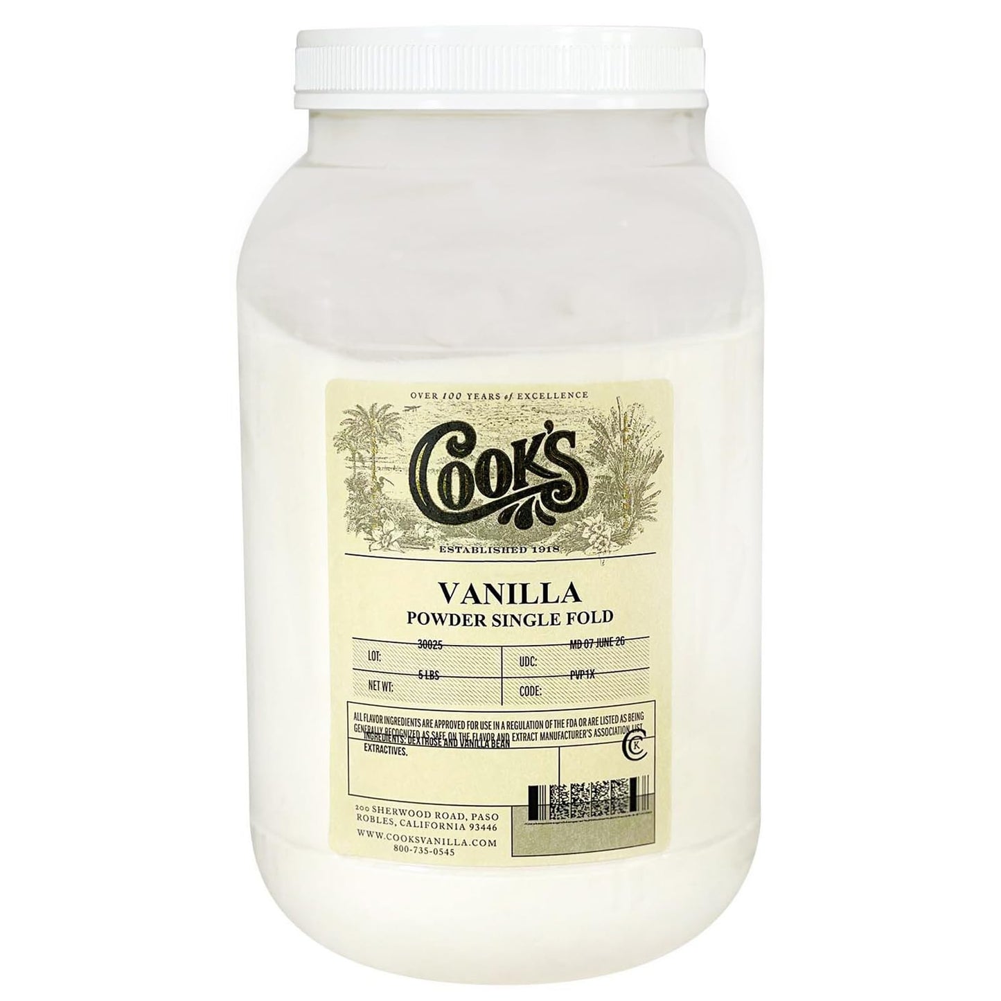 Cook’s, Vanilla Powder, World’s Finest Gourmet Fresh enhanced Vanilla, 5 lb (80 Ounce)