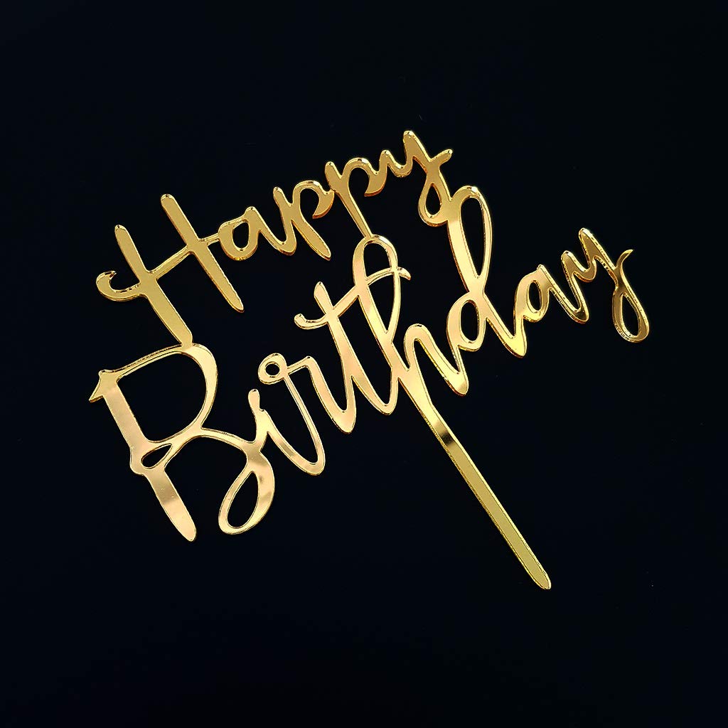 Happy Birthday Cake Topper For Birthday Party Decorations, Mirror Gold Acrylic