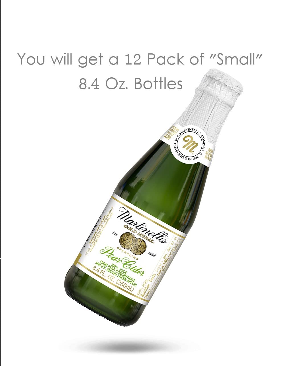 Martinellis Sparkling Pear Cider Juice, Non-  ic, 8.4 fl oz, Pack of 12 Bottles