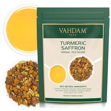 Vahdam, Turmeric Saffron Herbal Tea Loose Leaf 100G (50 Cups, 3.5Oz) Blend Of Turmeric Tea, Saffron Tea & Fresh Spices | Whole L